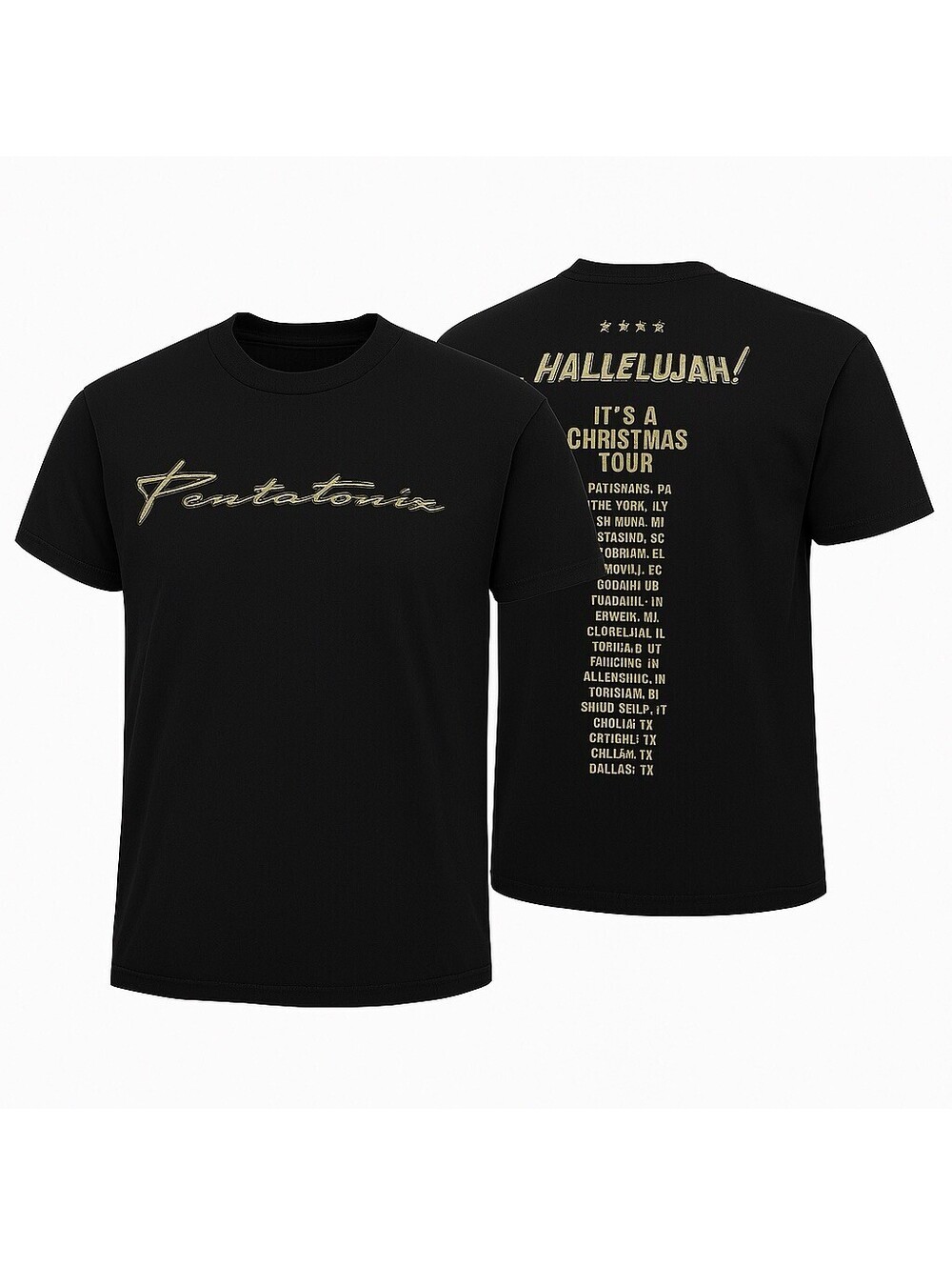 Pentatonix Hallelujah Christmas Tour Concert T-Shirt Black Size M 100% Cotton